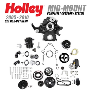 2005 - 2010 6.1L Non-VVT HEMI Mid-Mount Complete Accessory System (Black) (SFI Certified Damper Style) by Holley