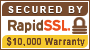 Secured By Rapid SSL; Up to 256-but SSL; 2048-bit root; www.rapidssl.com; $10,000 Warranty